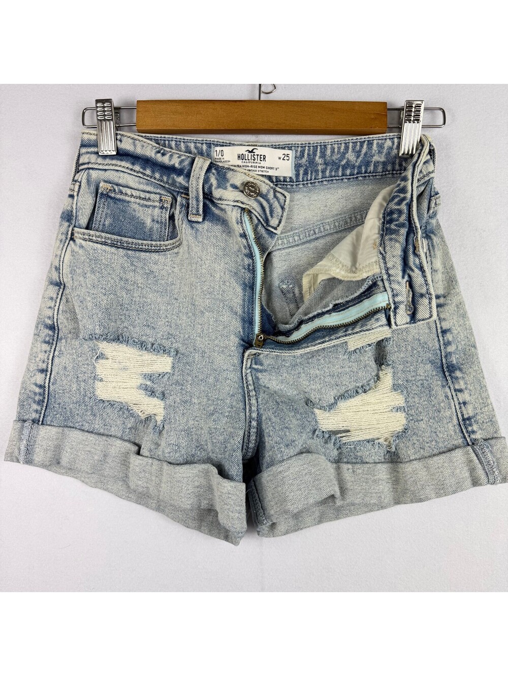Hollister High Rise Curvy Mom Shorts Ripped Distressed Y2K Boho Grunge Denim 1/0